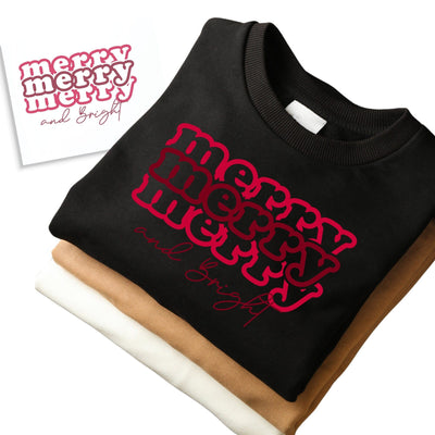 Merry and Bright Christmas Iron On Transfer Physical So Fontsy T-Shirt Iron-On Transfer Shop