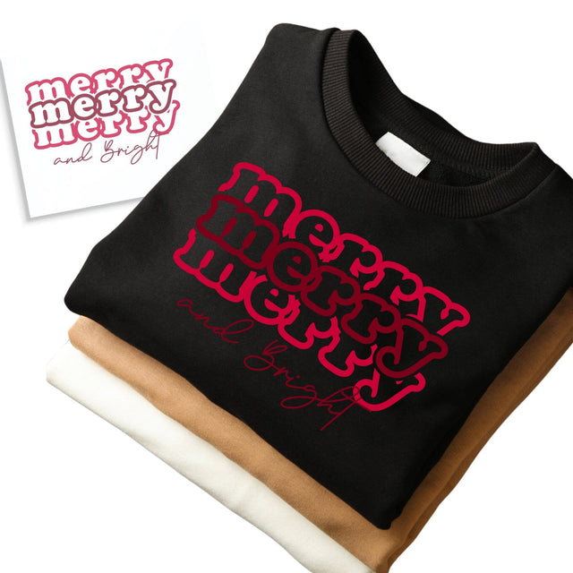 Merry and Bright Christmas Iron On Transfer Physical So Fontsy T-Shirt Iron-On Transfer Shop