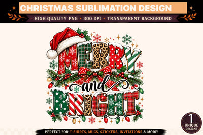 Merry and Bright Christmas PNG, Festive Christmas Shirt Design, Holiday Sublimation Design Sublimation BlackCatsMedia 
