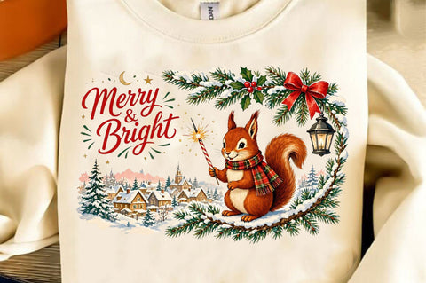 Merry and Bright Christmas Squirrel PNG Sublimation SVGista 