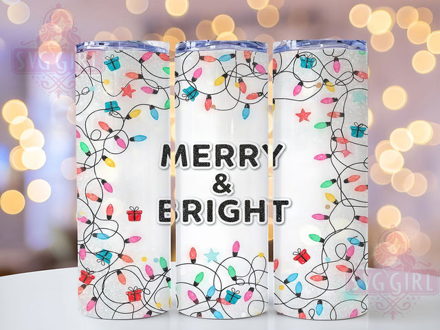 Merry and Bright Christmas Tumbler, Christmas Holiday Design, Festive Xmas Art, Seasonal Cheer Graphic, Bright Holiday Pattern, 20oz Tumbler, Sublimation Design Sublimation SvggirlplusArt 