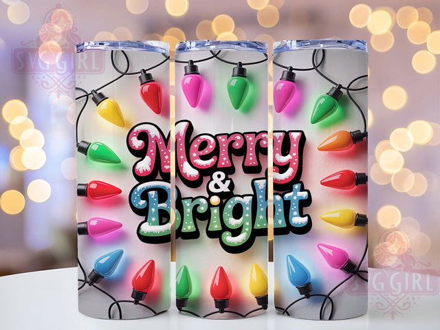Merry and Bright Christmas Tumbler, Christmas Holiday Design, Festive Xmas Art, Seasonal Cheer Graphic, Bright Holiday Pattern, 20oz Tumbler, Sublimation Design Sublimation SvggirlplusArt 