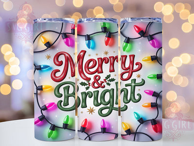 Merry and Bright Christmas Tumbler, Christmas Holiday Design, Festive Xmas Art, Seasonal Cheer Graphic, Bright Holiday Pattern, 20oz Tumbler, Sublimation Design Sublimation SvggirlplusArt 
