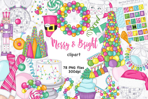 Merry And Bright Clipart | Christmas Clipart Bundle PNG SVG GlamArtZhanna 