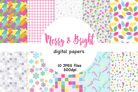 Merry And Bright Digital Paper | Xmas Seamless Patterns Digital Pattern GlamArtZhanna 