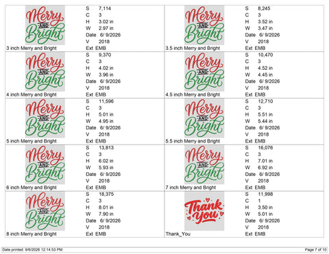 Merry and Bright Embroidery Design – Christmas Script Holiday Quote Machine Embroidery File Embroidery/Applique DESIGNS PatternFeed8 