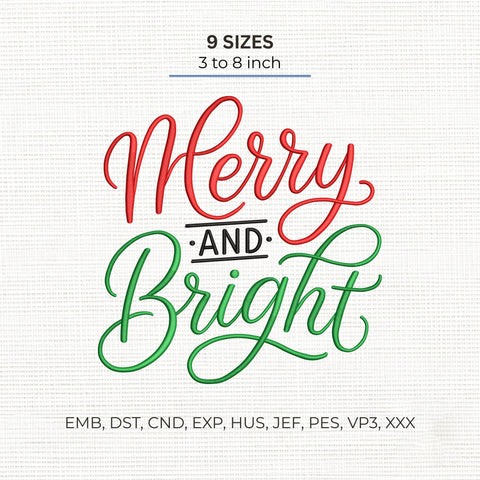 Merry and Bright Embroidery Design – Christmas Script Holiday Quote Machine Embroidery File Embroidery/Applique DESIGNS PatternFeed8 