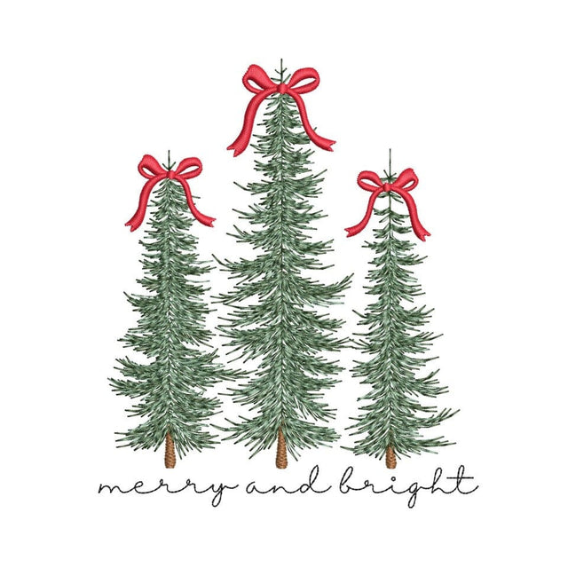 Merry and Bright Embroidery Design, Christmas Tree Coquette Bow Embroidery Design, 4 sizes, Instant Download Embroidery/Applique DESIGNS Nino Nadaraia 