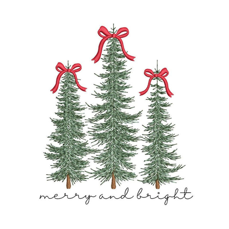 Merry and Bright Embroidery Design, Christmas Tree Coquette Bow Embroidery Design, 4 sizes, Instant Download Embroidery/Applique DESIGNS Nino Nadaraia 