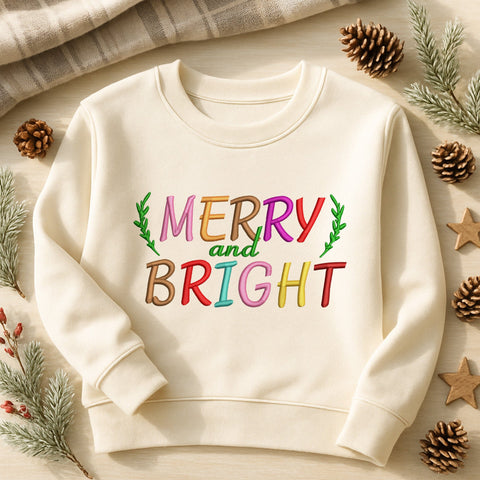 Merry and Bright Embroidery Design, Colorful Christmas Lettering, Holiday Machine Embroidery for Sweatshirts & Tees, Festive Pattern PES Embroidery/Applique DESIGNS HappyDesignStudio 