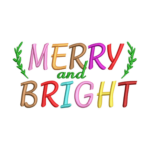 Merry and Bright Embroidery Design, Colorful Christmas Lettering, Holiday Machine Embroidery for Sweatshirts & Tees, Festive Pattern PES Embroidery/Applique DESIGNS HappyDesignStudio 