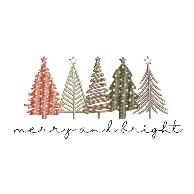 Merry and Bright Embroidery Design, Merry Christmas Embroidery Design, Boho Christmas Trees Embroidery Design, 3 sizes Embroidery/Applique DESIGNS Nino Nadaraia 