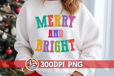 Merry and Bright Faux Embroidery Felt PNG Sublimation Greedy Stitches 