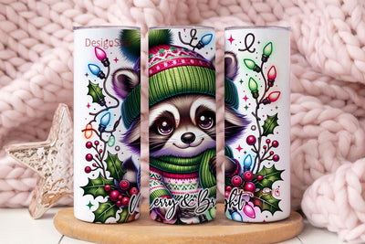 Merry and Bright Feral Tumbler PNG, Christmas Png, Sublimation Design, Raccoon 20 Oz Skinny Sublimation Tumbler PNG Sublimation DesignSVG 