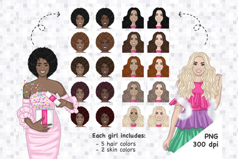 Merry And Bright Girls Clipart | Christmas Girl Clip Art SVG GlamArtZhanna 