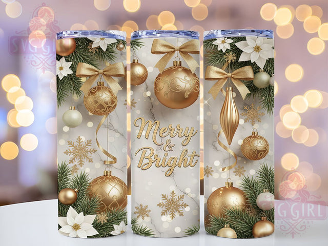 Merry and Bright Gold Christmas Tumbler, Elegant Christmas Sublimation Design, Festive Holiday Cup Art, 20oz Xmas Tumbler, Whimsical Gold Mug, Stylish Christmas Cup, Cozy Holiday Wrap Sublimation SvggirlplusArt 