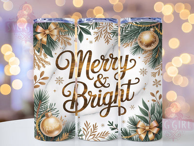 Merry and Bright Gold Christmas Tumbler, Elegant Christmas Sublimation Design, Festive Holiday Cup Art, 20oz Xmas Tumbler, Whimsical Gold Mug, Stylish Christmas Cup, Cozy Holiday Wrap Sublimation SvggirlplusArt 