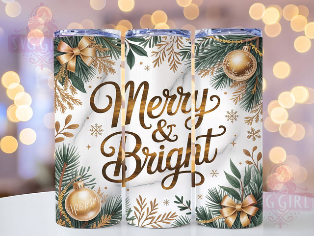 Merry and Bright Gold Christmas Tumbler, Elegant Christmas Sublimation Design, Festive Holiday Cup Art, 20oz Xmas Tumbler, Whimsical Gold Mug, Stylish Christmas Cup, Cozy Holiday Wrap Sublimation SvggirlplusArt 