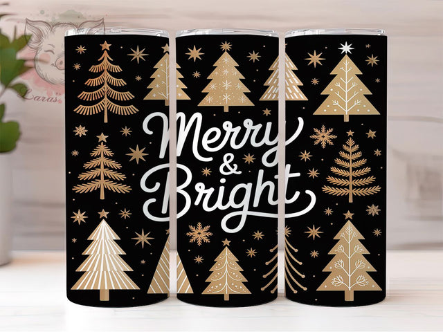 Merry and Bright Gold Christmas Tumbler, Gold and Black Sublimation Design, Festive Holiday Cup Art, 20oz Xmas Tumbler, Elegant Christmas Mug, Stylish Holiday Cup, Cozy Christmas Wrap Sublimation Lara' s Designs 