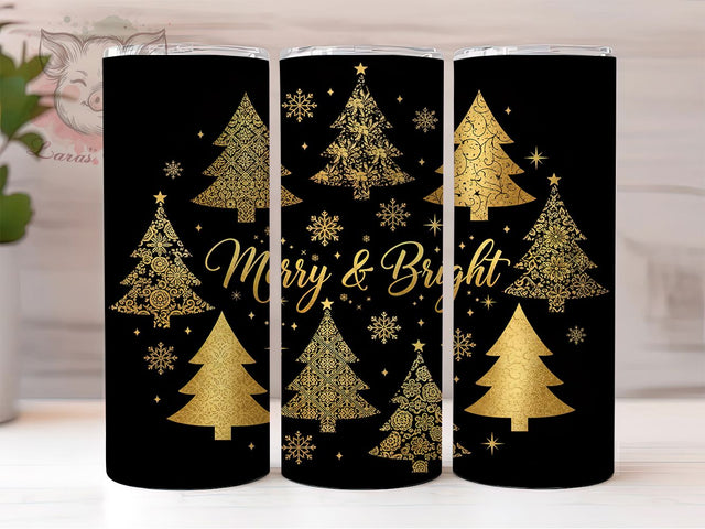 Merry and Bright Gold Christmas Tumbler, Gold and Black Sublimation Design, Festive Holiday Cup Art, 20oz Xmas Tumbler, Elegant Christmas Mug, Stylish Holiday Cup, Cozy Christmas Wrap Sublimation Lara' s Designs 
