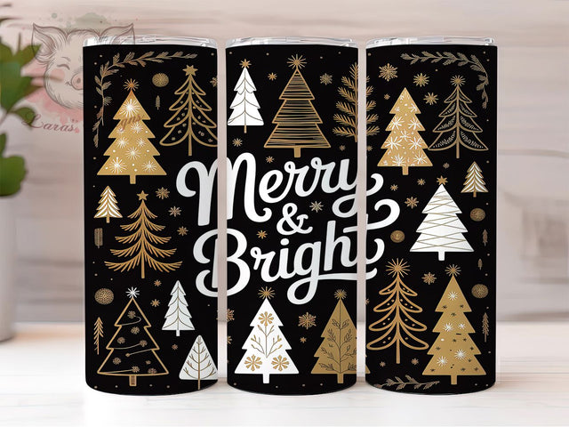 Merry and Bright Gold Christmas Tumbler, Gold and Black Sublimation Design, Festive Holiday Cup Art, 20oz Xmas Tumbler, Elegant Christmas Mug, Stylish Holiday Cup, Cozy Christmas Wrap Sublimation Lara' s Designs 