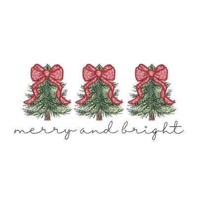 Merry and Bright Pink Bow Christmas Trees Embroidery Design, 3 sizes, Instant Download Embroidery/Applique DESIGNS Nino Nadaraia 