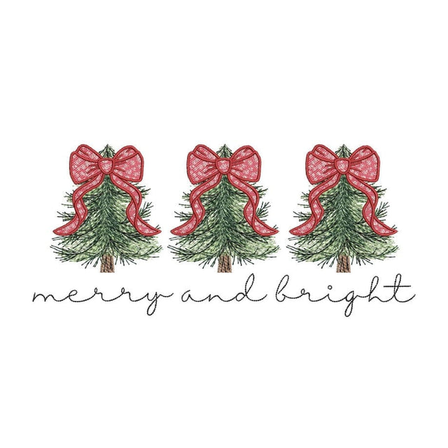 Merry and Bright Pink Bow Christmas Trees Embroidery Design, 3 sizes, Instant Download Embroidery/Applique DESIGNS Nino Nadaraia 