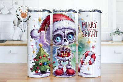 Merry and Bright PNG, Funny Christmas Tumbler Wrap, Skeleton Chrismtas Sublimation Design Sublimation Rabbitmakies 
