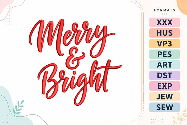 Merry and Bright Red Script Christmas Embroidery Design Embroidery/Applique DESIGNS sg embroidery 