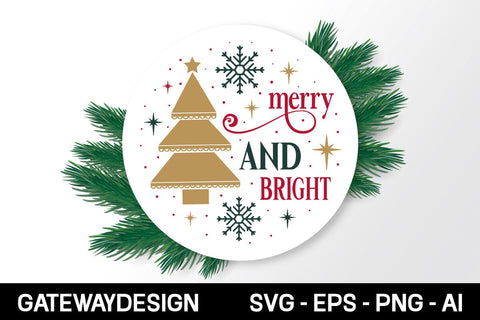 Merry And Bright Round Sign Svg Design SVG designmaster24 