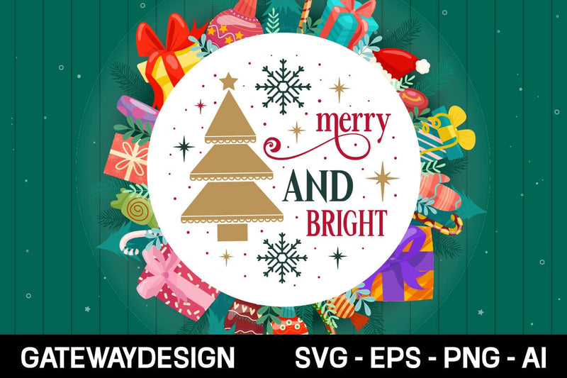 Merry And Bright Round Sign Svg Design SVG designmaster24 