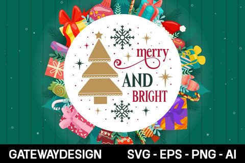 Merry And Bright Round Sign Svg Design SVG designmaster24 
