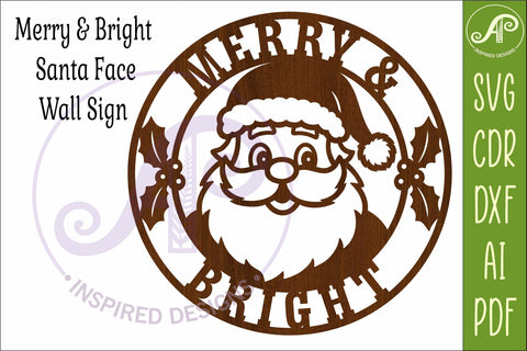 Merry and Bright Santa Christmas Sign SVG, Festive Holiday SVG APInspireddesigns 