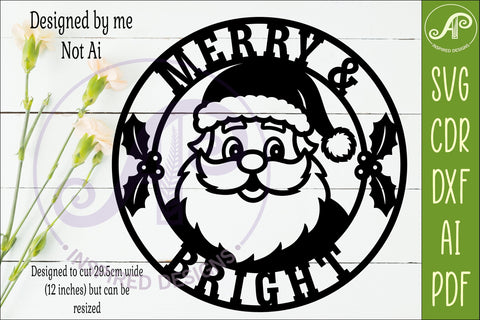 Merry and Bright Santa Christmas Sign SVG, Festive Holiday SVG APInspireddesigns 