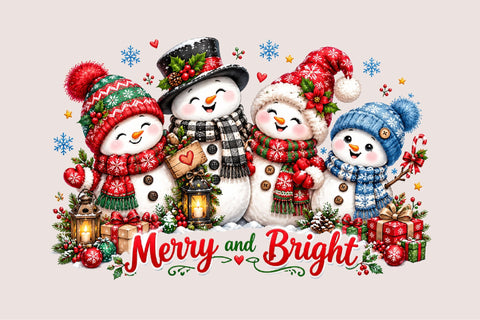 Merry and Bright Snowman Christmas Clipart Sublimation SVGArt 