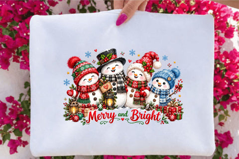 Merry and Bright Snowman Christmas Clipart Sublimation SVGArt 