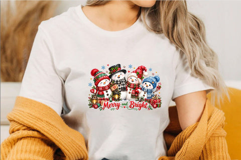 Merry and Bright Snowman Christmas Clipart Sublimation SVGArt 