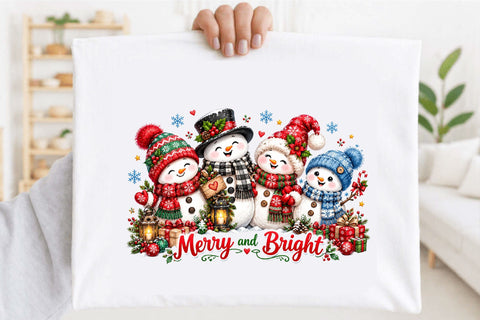 Merry and Bright Snowman Christmas Clipart Sublimation SVGArt 