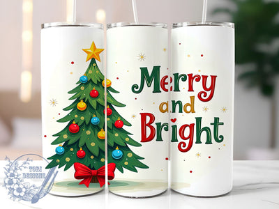 Merry and Bright Tumbler, Christmas Tree Design, 20oz Tumbler Wrap, Sublimation Design, Holiday Tumbler, Festive Decor, Christmas Gift, Winter Tumbler Sublimation ToriDesigns 