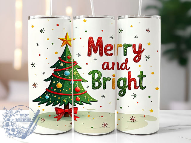 Merry and Bright Tumbler, Christmas Tree Design, 20oz Tumbler Wrap, Sublimation Design, Holiday Tumbler, Festive Decor, Christmas Gift, Winter Tumbler Sublimation ToriDesigns 