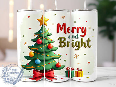 Merry and Bright Tumbler, Christmas Tree Design, 20oz Tumbler Wrap, Sublimation Design, Holiday Tumbler, Festive Decor, Christmas Gift, Winter Tumbler Sublimation ToriDesigns 