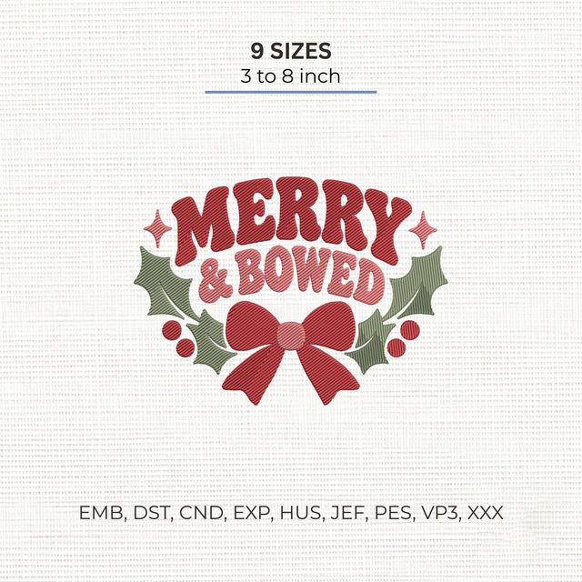 Merry & Bowed Christmas Embroidery Design – Coquette Bow Holly Holiday Machine Embroidery File Embroidery/Applique DESIGNS PatternFeed8 