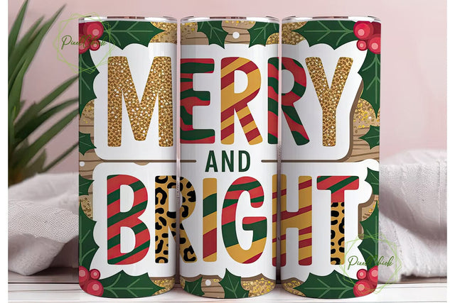 Merry & Bright 20oz Tumbler Wrap Sublimation PixelChick 