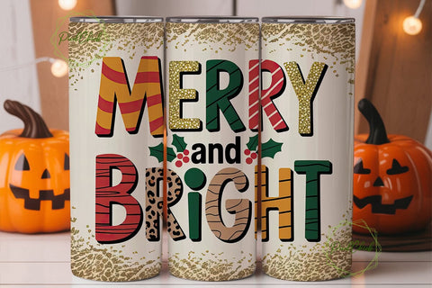 Merry & Bright 20oz Tumbler Wrap Sublimation PixelChick 
