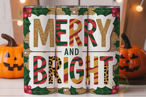 Merry & Bright 20oz Tumbler Wrap Sublimation PixelChick 