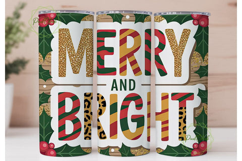 Merry & Bright 20oz Tumbler Wrap Sublimation PixelChick 