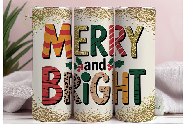 Merry & Bright 20oz Tumbler Wrap Sublimation PixelChick 