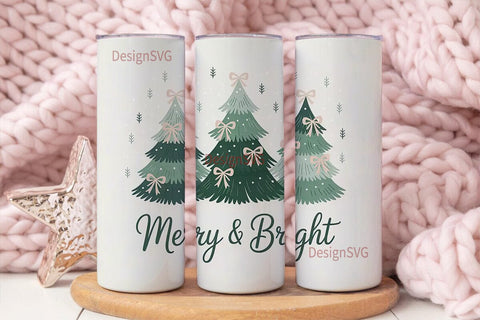 Merry & Bright Christmas 20oz Tumbler Sublimation DesignSVG 