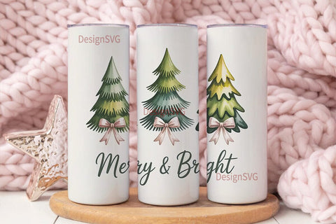 Merry & Bright Christmas 20oz Tumbler Sublimation DesignSVG 