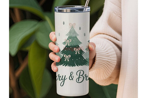 Merry & Bright Christmas 20oz Tumbler Sublimation DesignSVG 